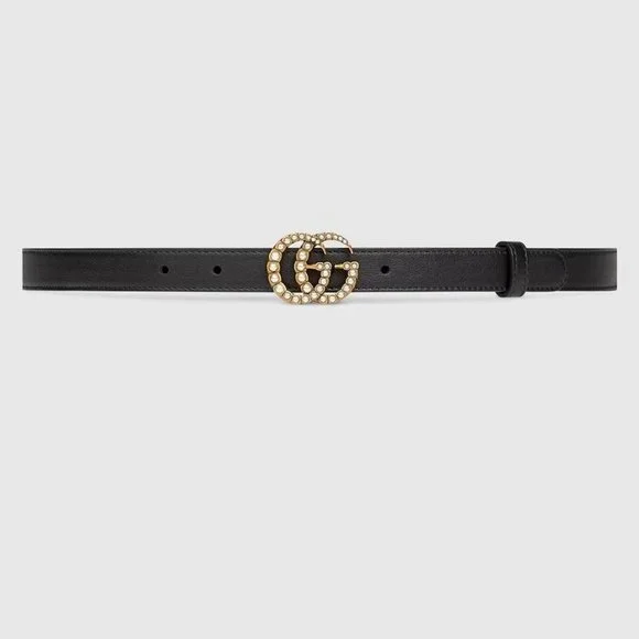 Authentic Gucci Black Belt with Gold Pearl Buckle Gucci Black Pearl GG Marmont Belt – Consign of the Times ™ main image 4